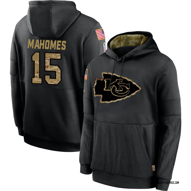 Youth Patrick Mahomes Kansas City Chiefs Black 2020 Salute to Service  Sideline Performance Pullover Hoodie